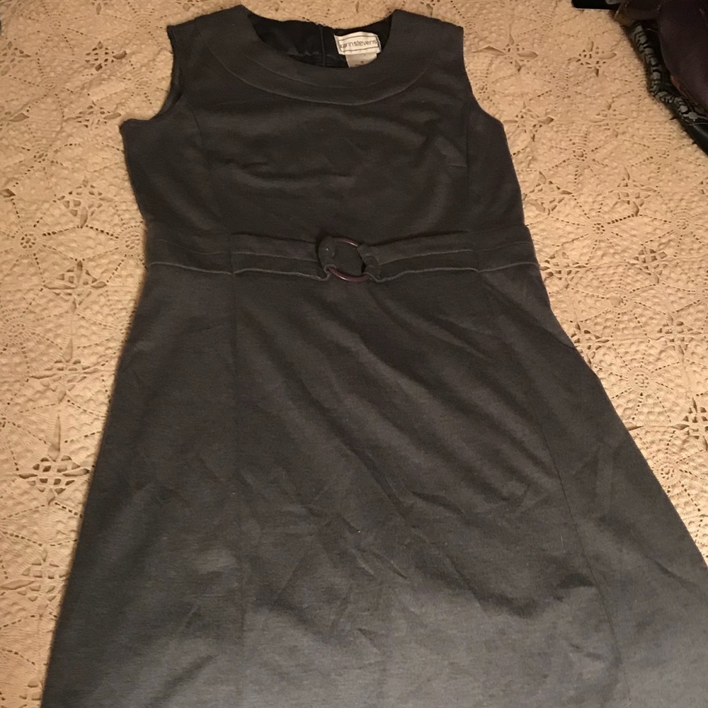Gray pencil dress with belt look- sleeveless.